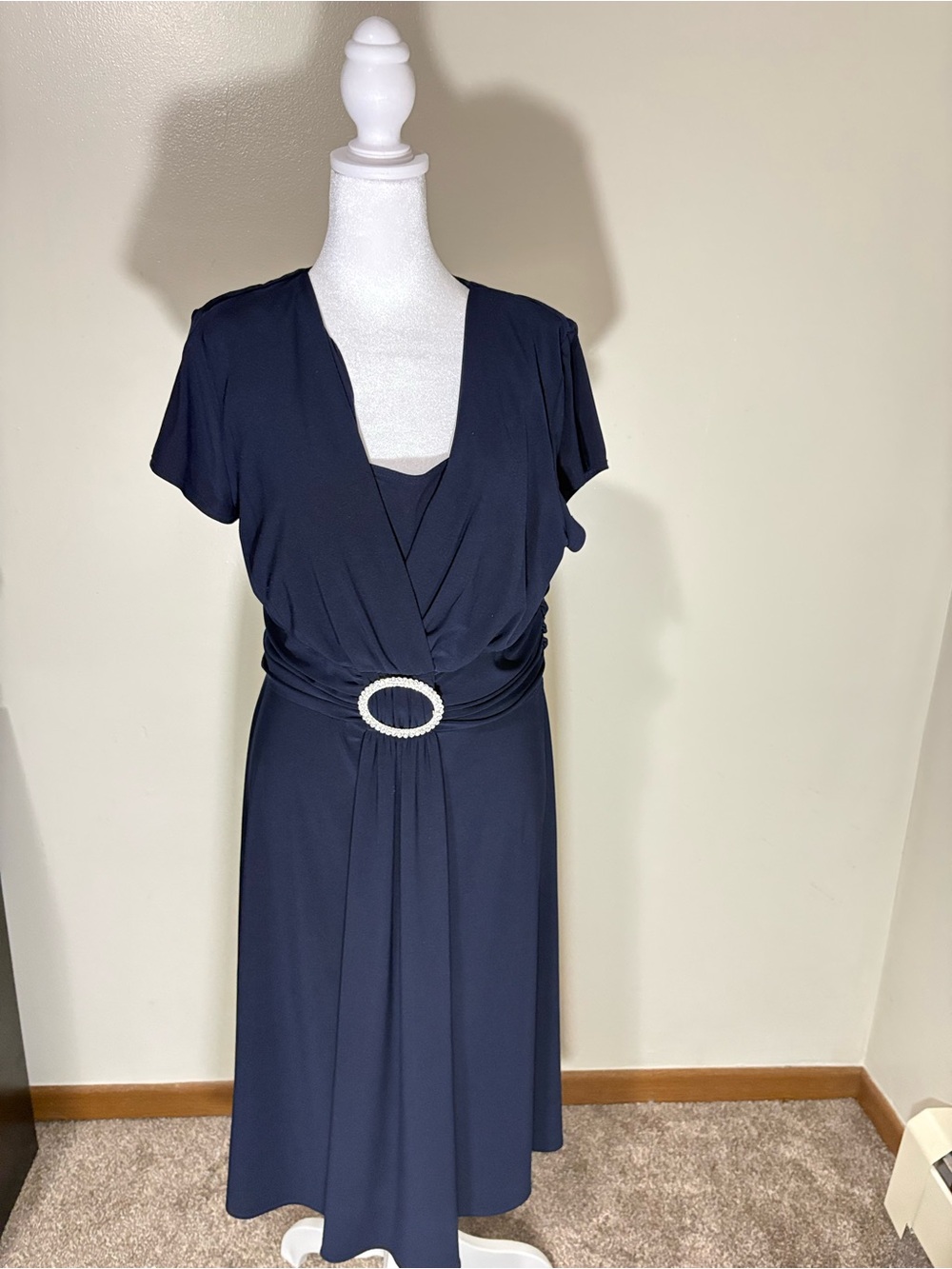 R&M Richards Navy Midi Dress with Oval Buckle